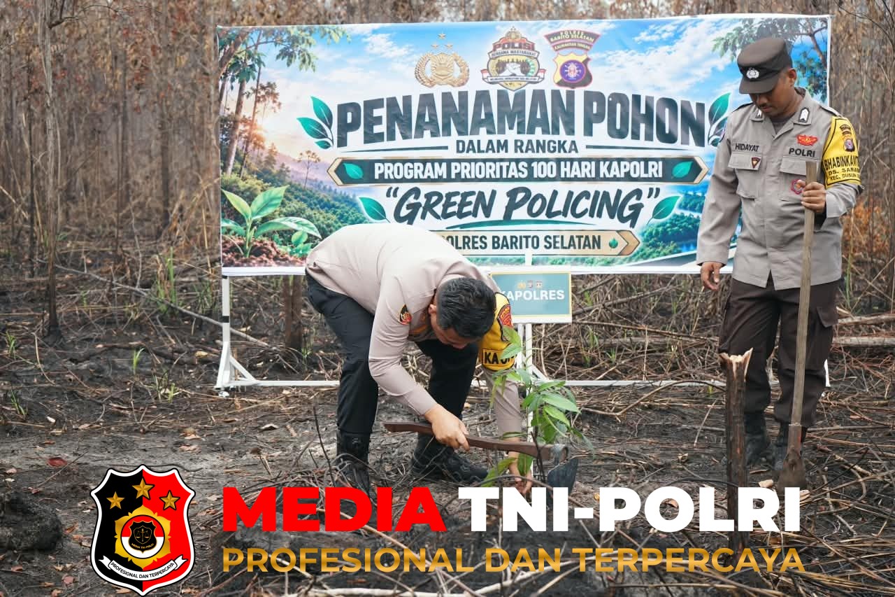 Polres Barsel - Pulihkan Lahan Bekas Karhutla, Polres Barsel Tanam 100 Bibit Pohon melalui Program Green Policing